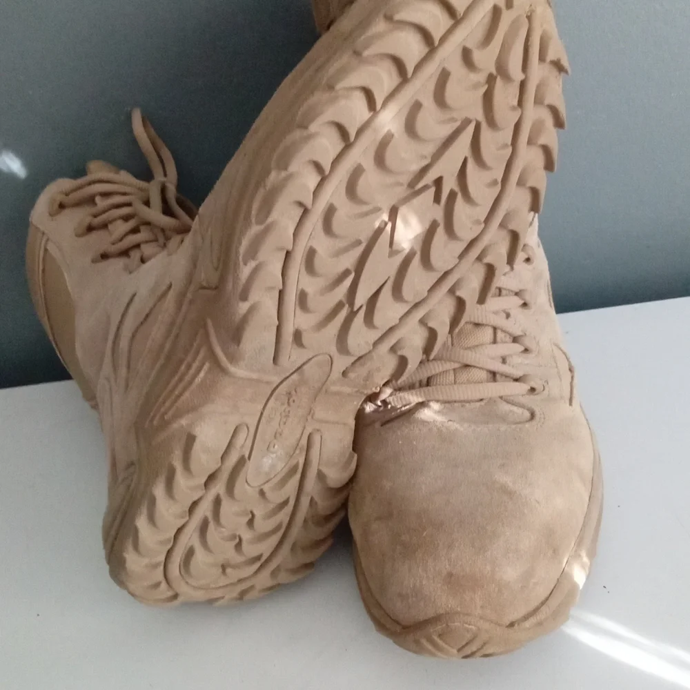 Reebok‎ Men's Desert Tan Tactical Combat Boots Lace Up Side Zip Sz 11
